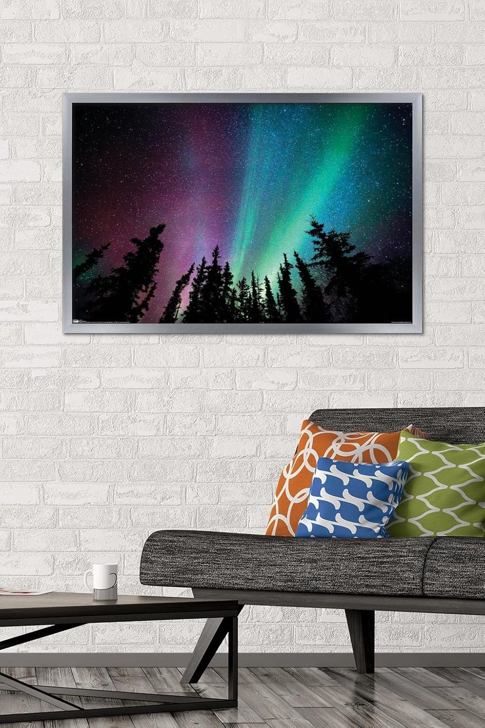 Trends International Aurora Borealis - Sky Wall Poster, 22.375" x 34", Silver Framed Version