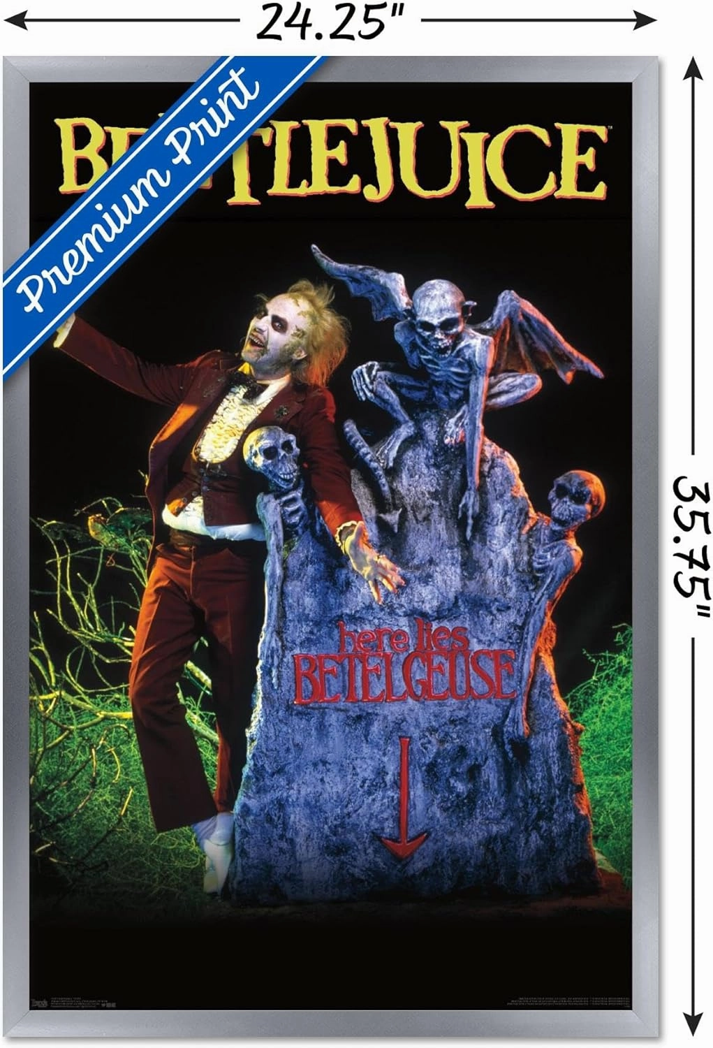 Trends International Beetlejuice - Grave Wall Poster, 34L x 22.4W, Silver Framed Version