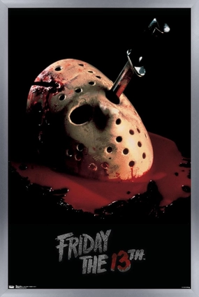 Trends International Friday The 13th - Bleeding Mask Wall Poster, 22.375" x 34", Silver Framed Version