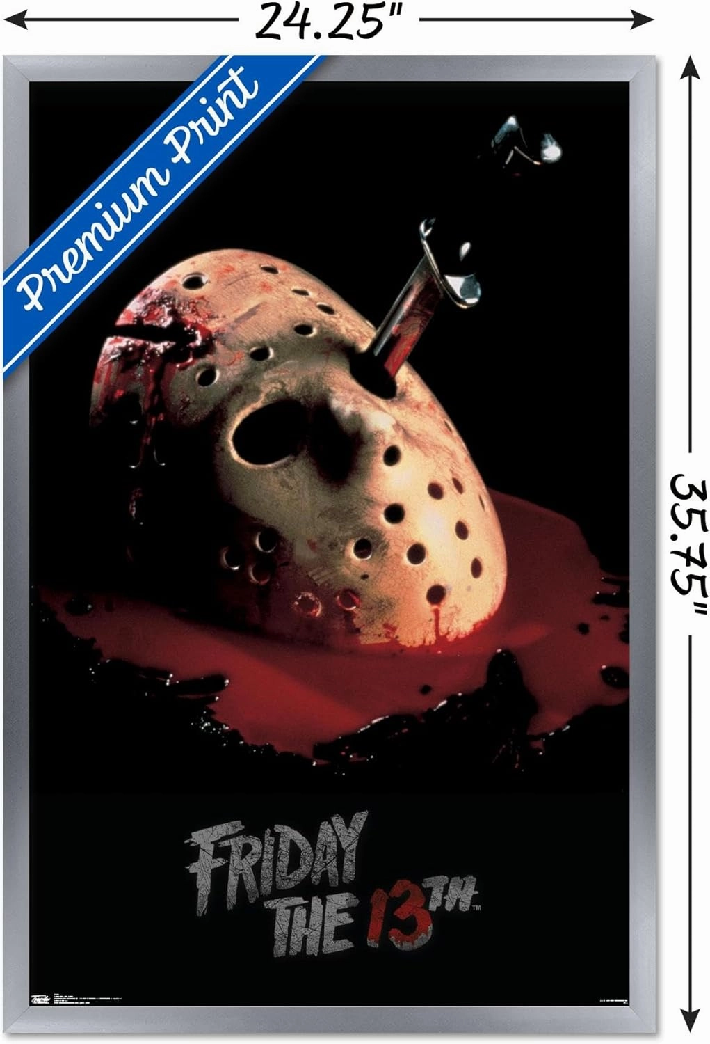 Trends International Friday The 13th - Bleeding Mask Wall Poster, 22.375" x 34", Silver Framed Version