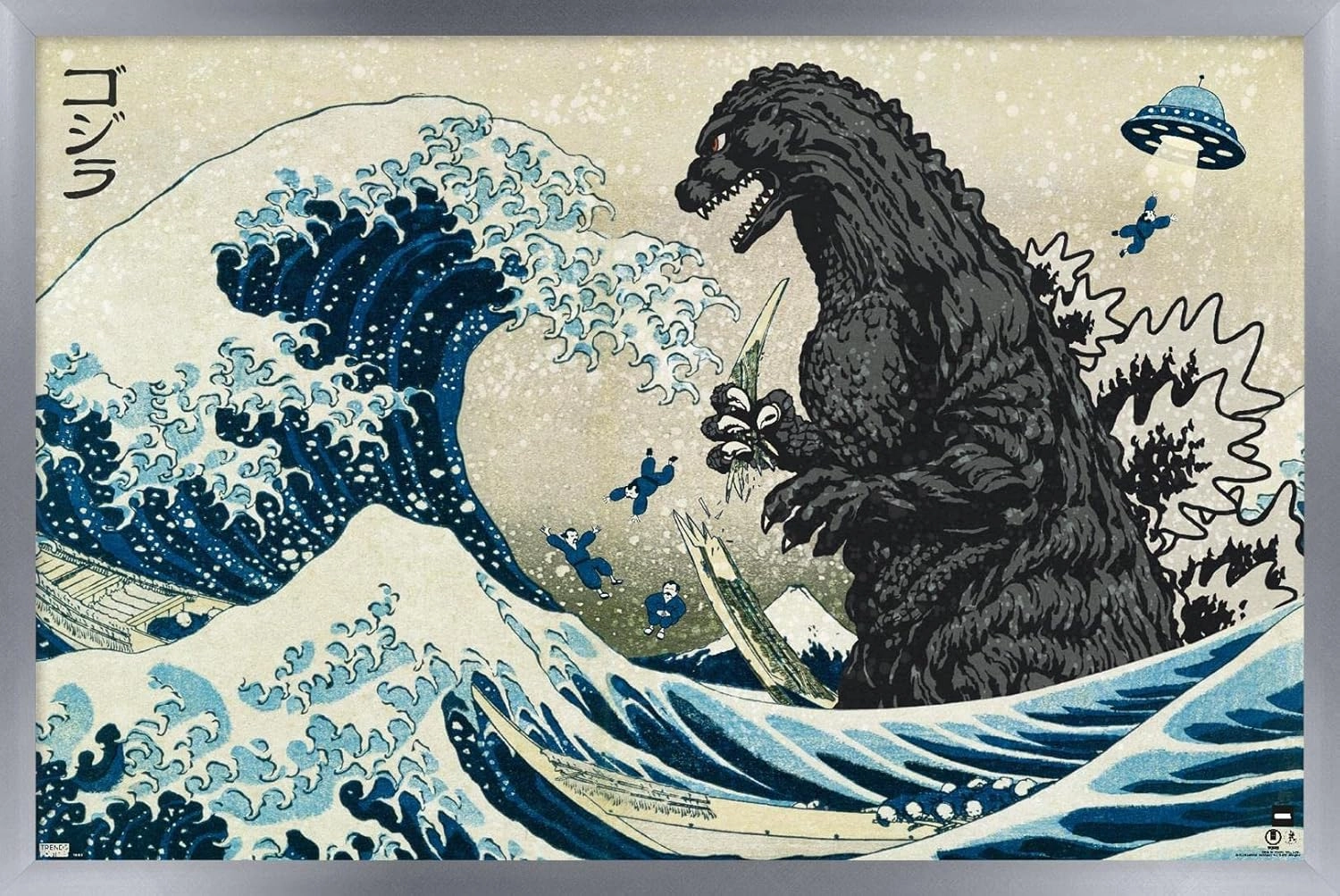 Trends International Godzilla - Great Wave Wall Poster, 22.4L x 14.7W, Silver Framed Version