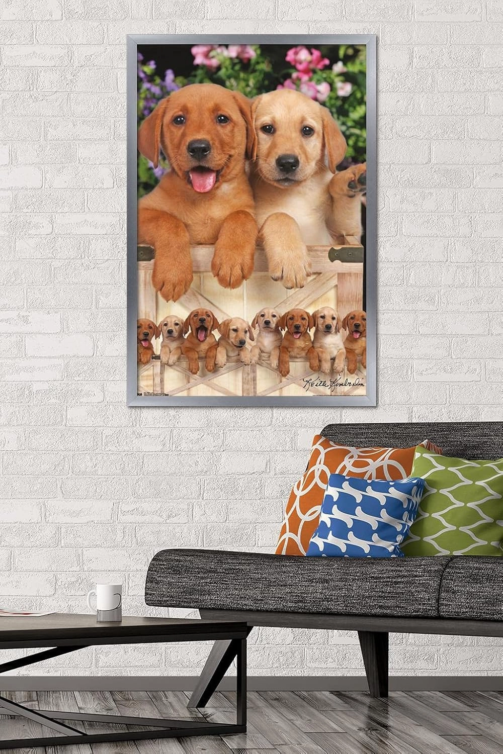 Trends International Keith Kimberlin - Puppies - Labs Wall Poster, 34L x 22.4W, Silver Framed Version