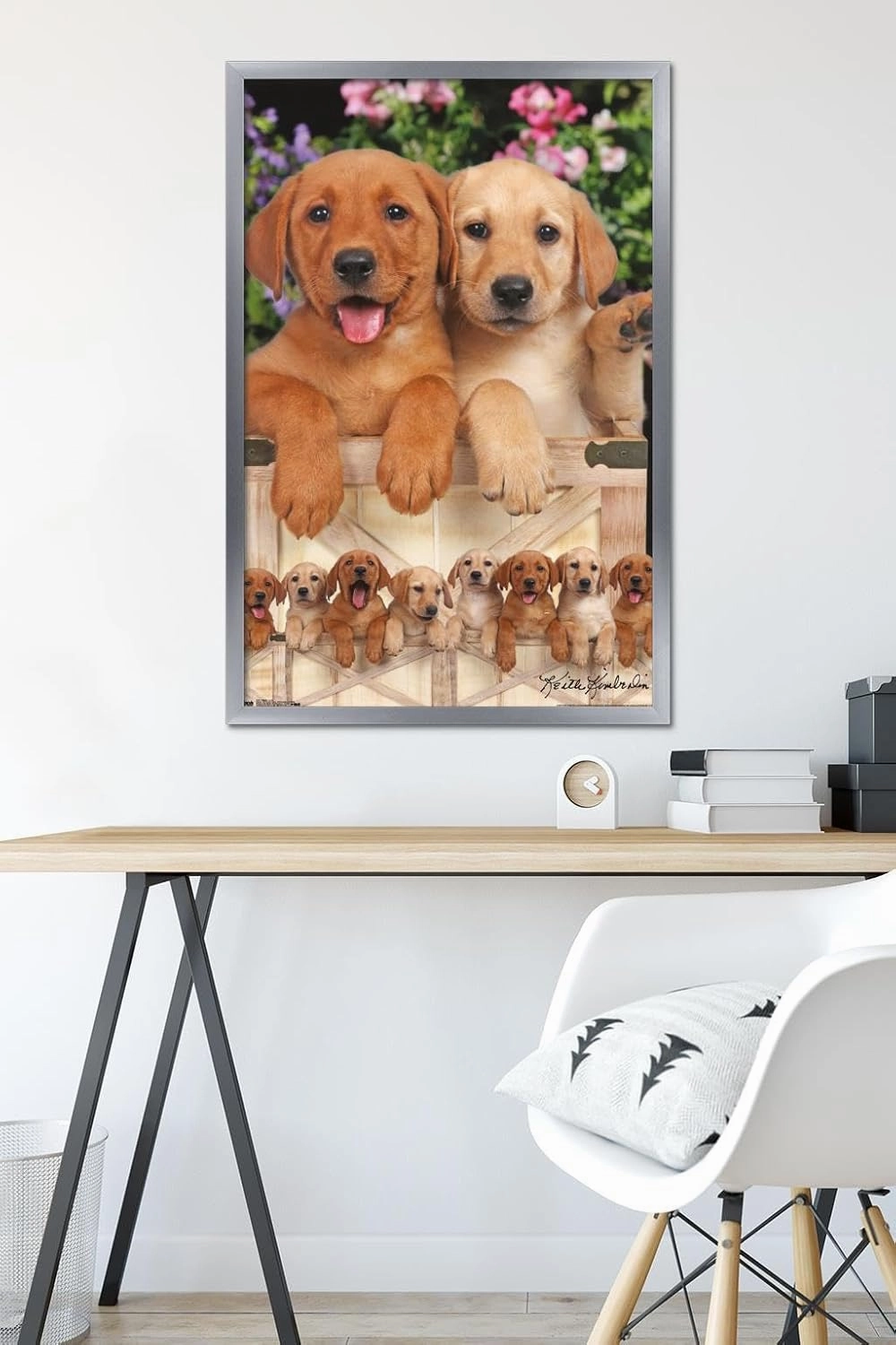 Trends International Keith Kimberlin - Puppies - Labs Wall Poster, 34L x 22.4W, Silver Framed Version