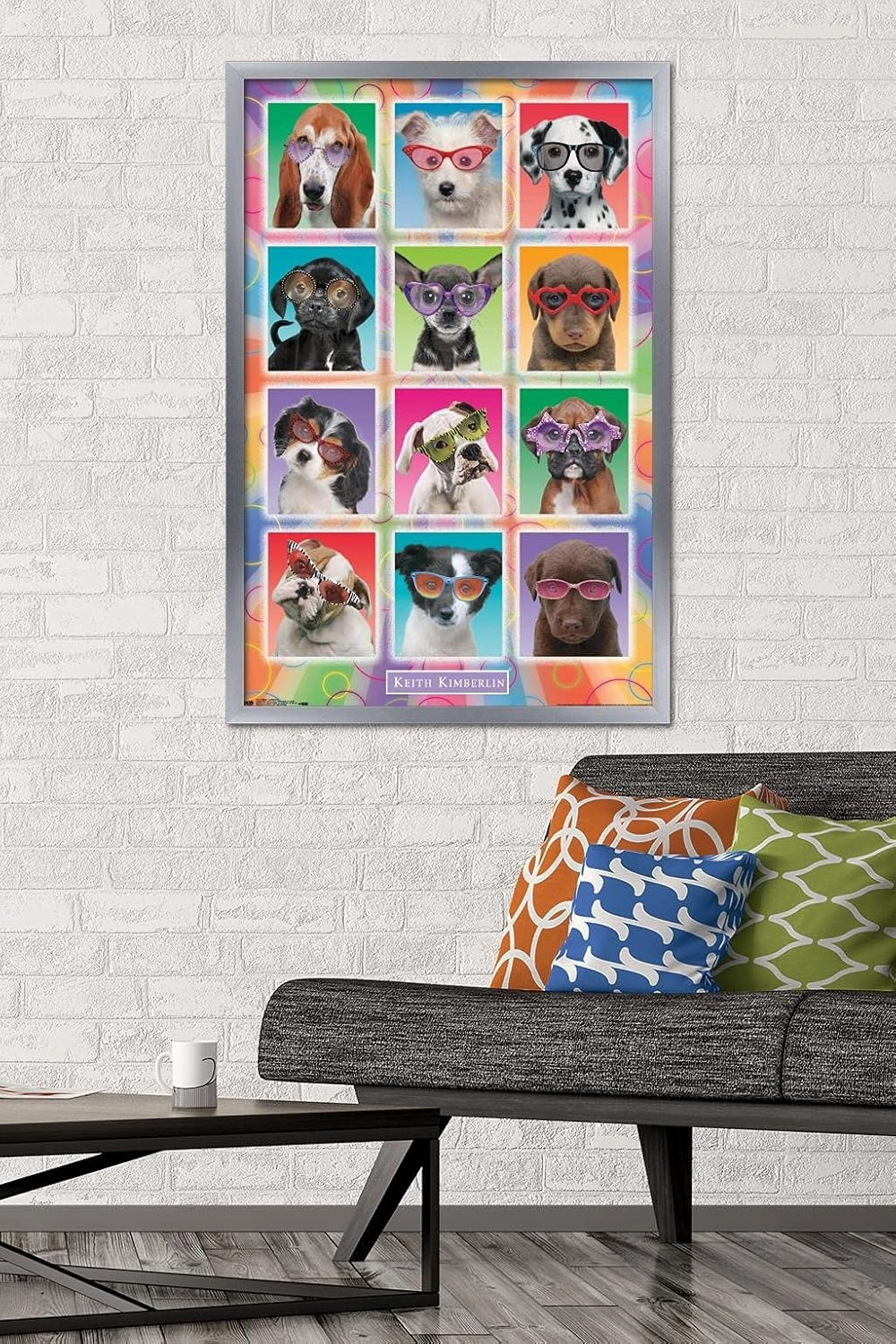 Trends International Keith Kimberlin - Puppies - Sunglasses Wall Poster, 22.375" x 34", Silver Framed Version