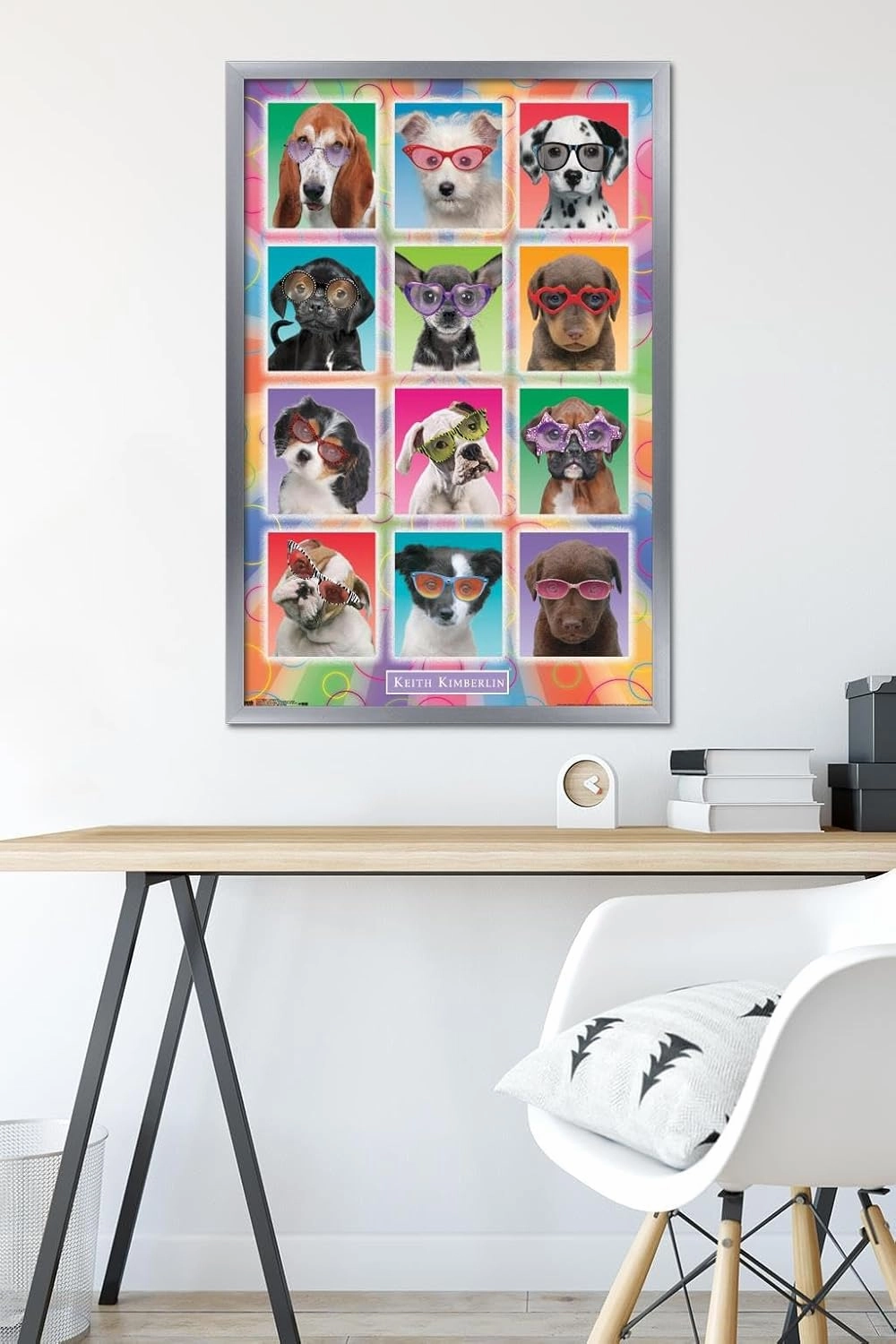 Trends International Keith Kimberlin - Puppies - Sunglasses Wall Poster, 22.375" x 34", Silver Framed Version