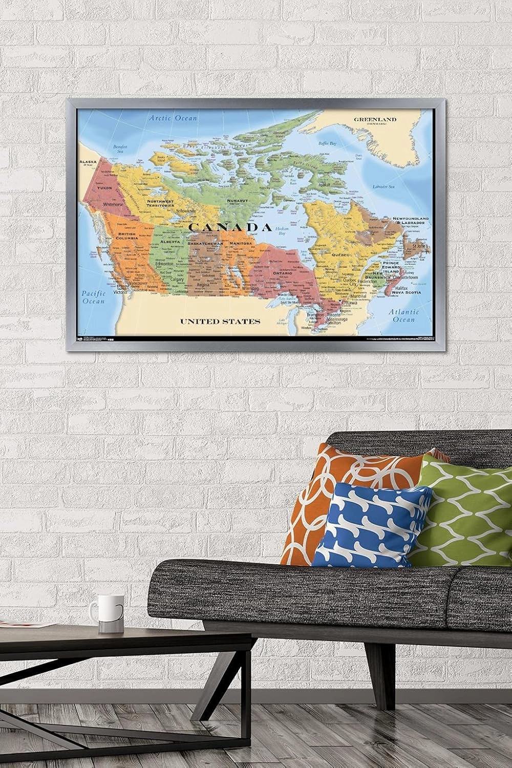Trends International Map - Canada Wall Poster, 34L x 22.4W, Silver Framed Version