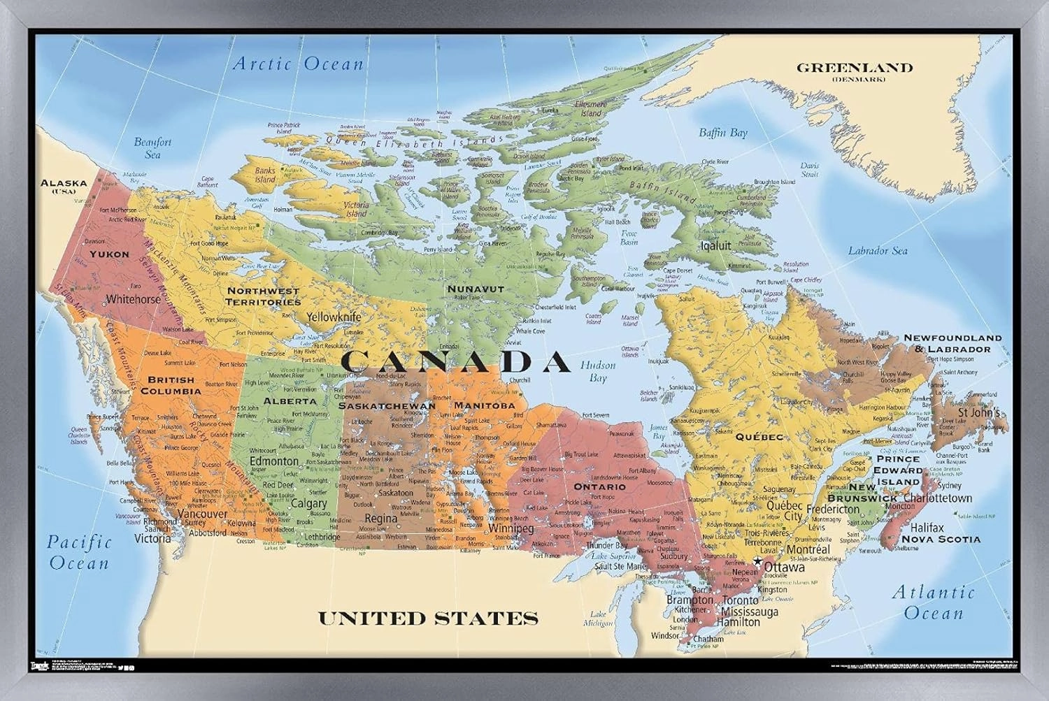 Trends International Map - Canada Wall Poster, 34L x 22.4W, Silver Framed Version