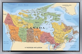 Trends International Map - Canada Wall Poster, 34L x 22.4W, Silver Framed Version