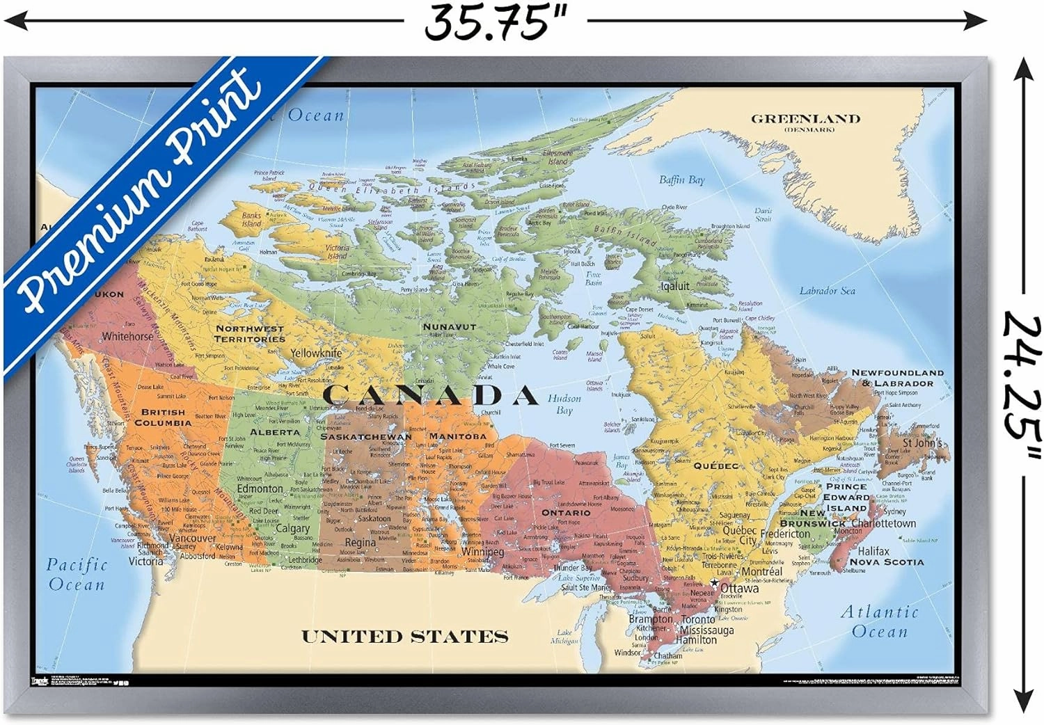 Trends International Map - Canada Wall Poster, 34L x 22.4W, Silver Framed Version