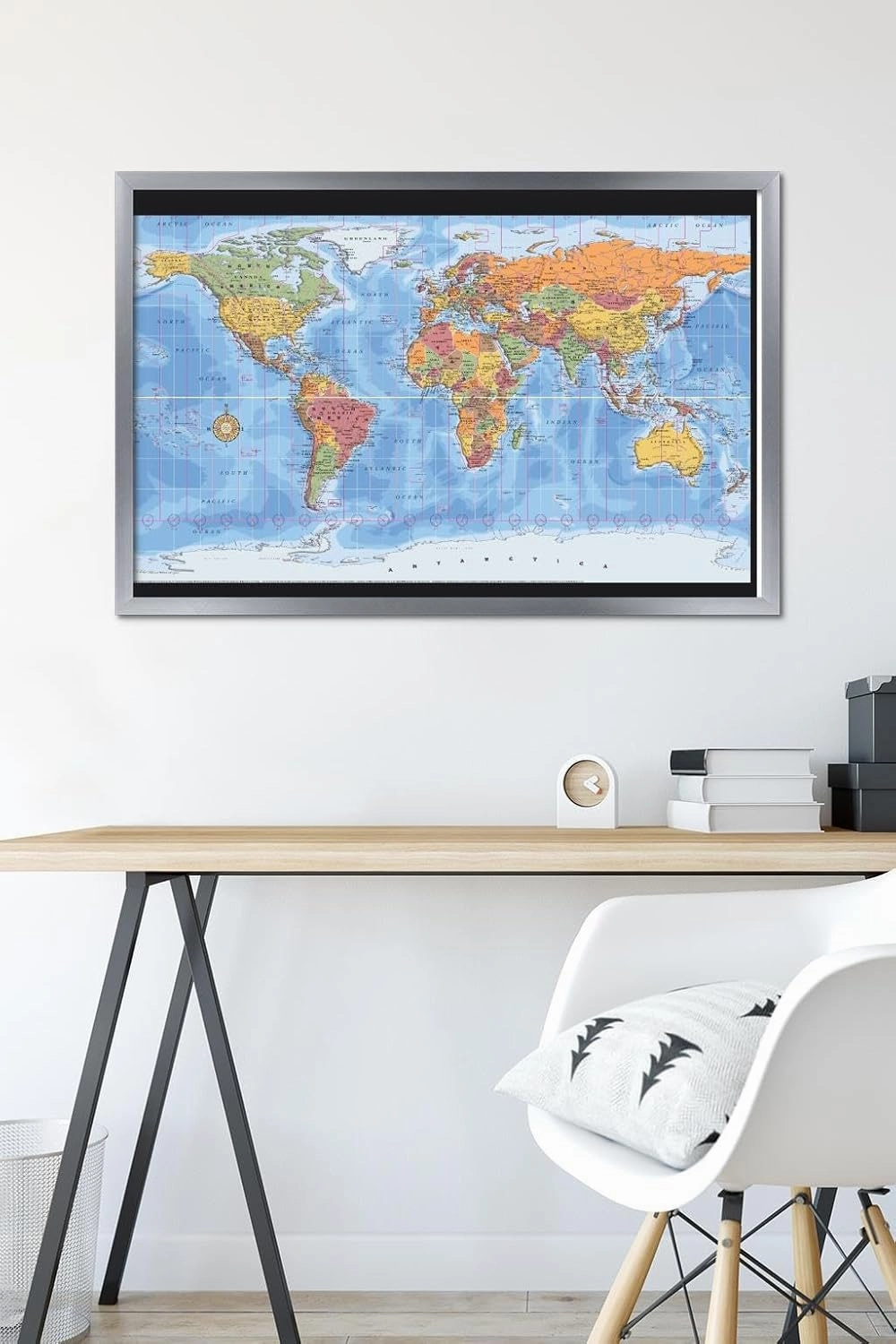 Trends International Map - World Time Zones Wall Poster, 22.375" x 34", Silver Framed Version