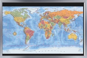 Trends International Map - World Time Zones Wall Poster, 22.375" x 34", Silver Framed Version