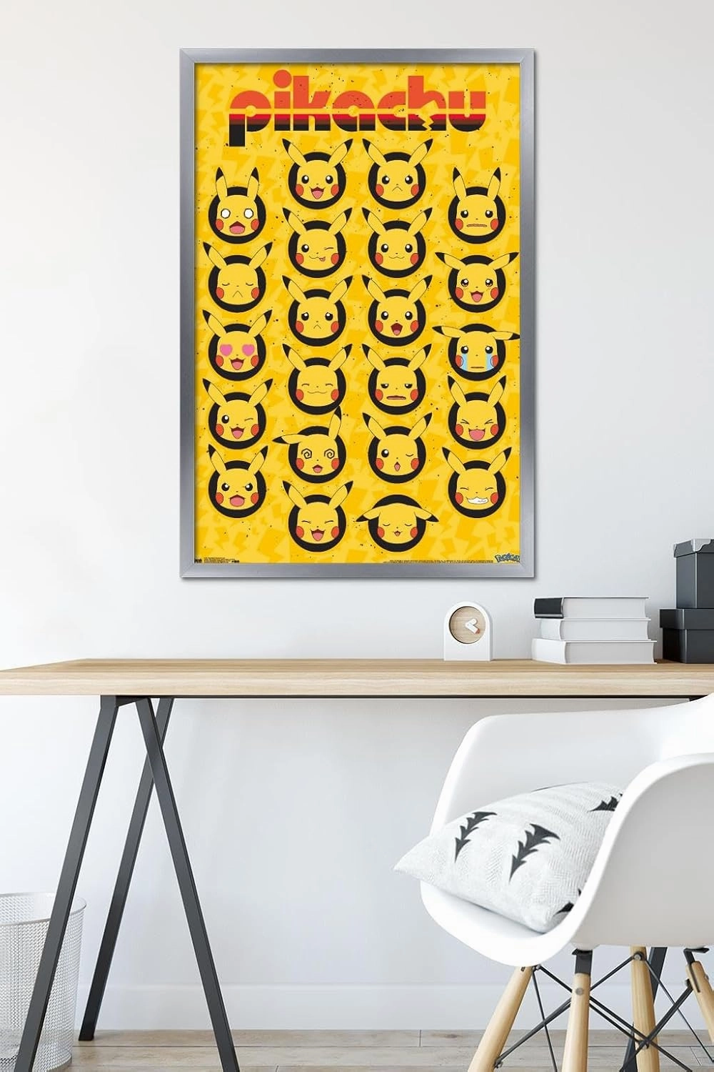 Trends International Pokémon - Pikachu Faces Wall Poster, 22.375" x 34", Silver Framed Version
