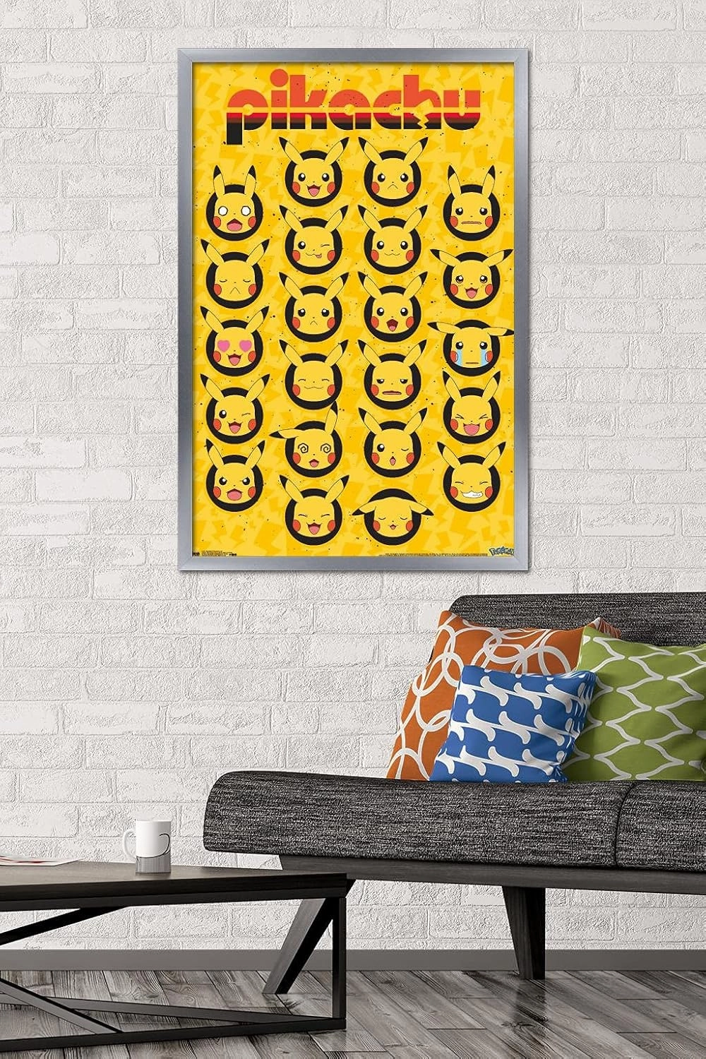 Trends International Pokémon - Pikachu Faces Wall Poster, 22.375" x 34", Silver Framed Version