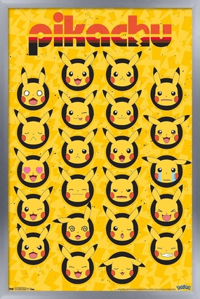 Trends International Pokémon - Pikachu Faces Wall Poster, 22.375" x 34", Silver Framed Version