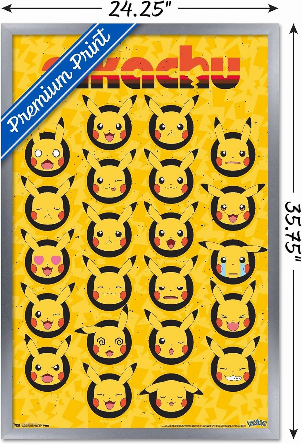 Trends International Pokémon - Pikachu Faces Wall Poster, 22.375" x 34", Silver Framed Version