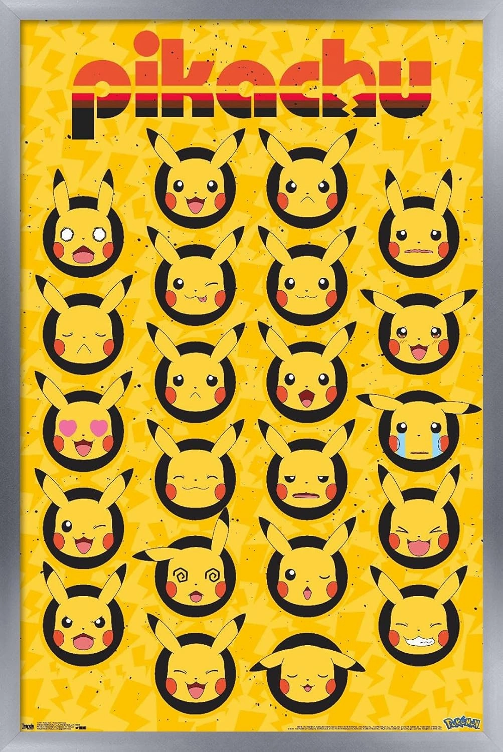 Trends International Pokémon - Pikachu Faces Wall Poster, 22.375" x 34", Silver Framed Version