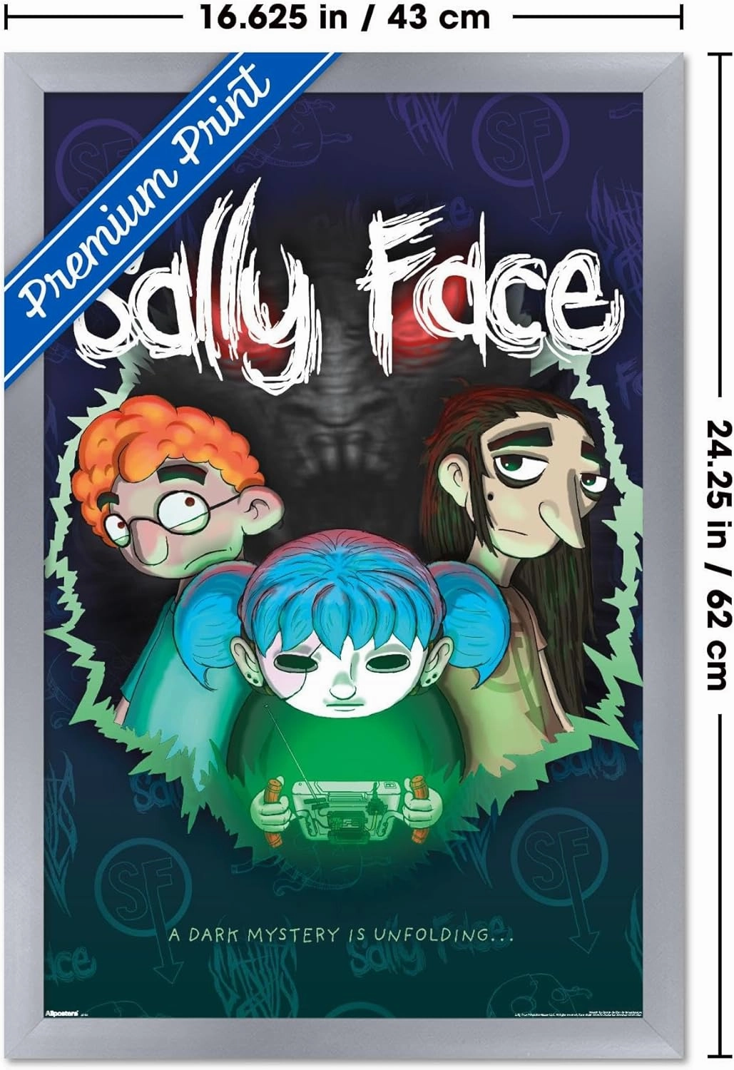 Trends International Sally Face - A Dark Mystery Is Unfolding Wall Poster, 22.4L x 14.7W, Silver Framed Version