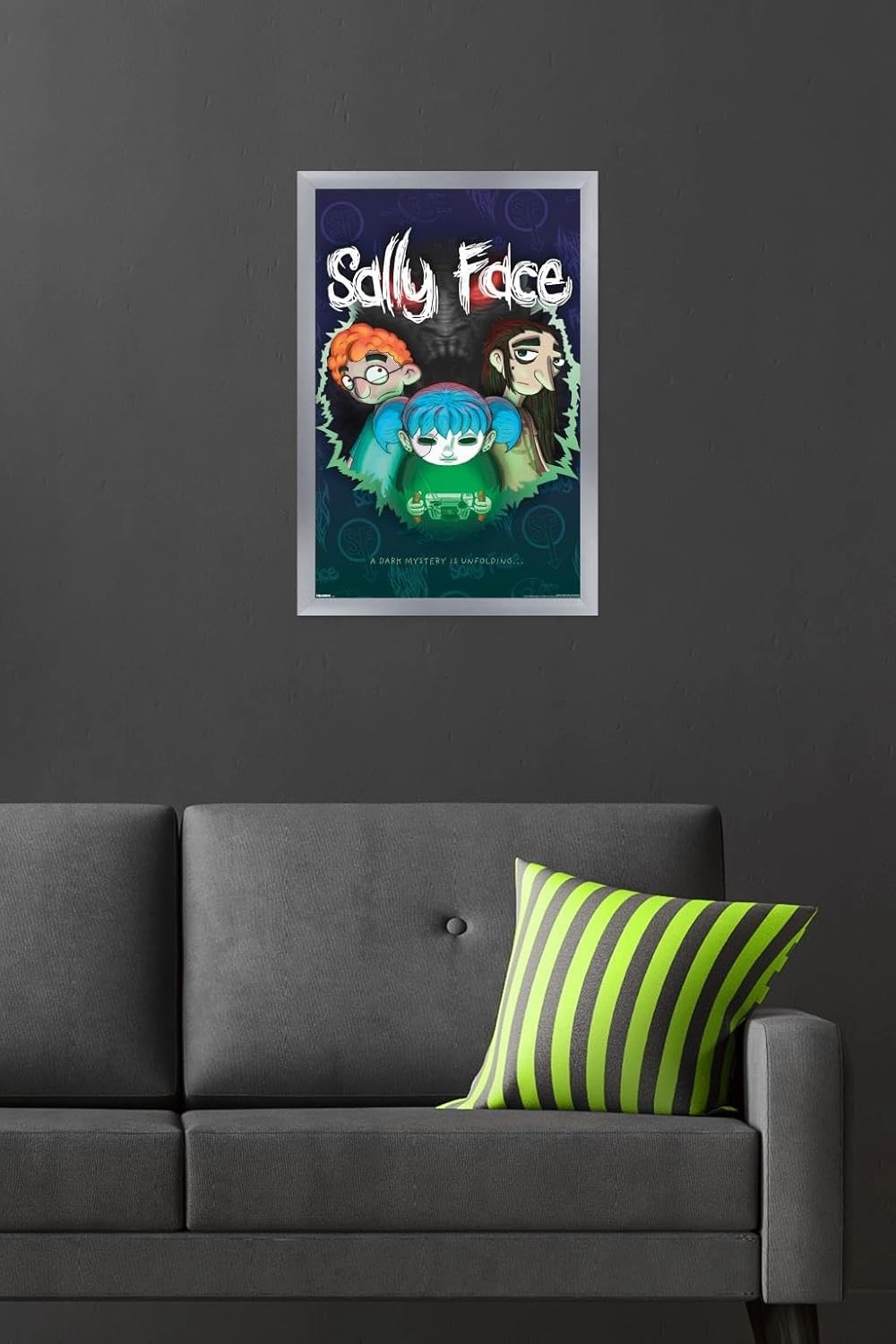 Trends International Sally Face - A Dark Mystery Is Unfolding Wall Poster, 22.4L x 14.7W, Silver Framed Version