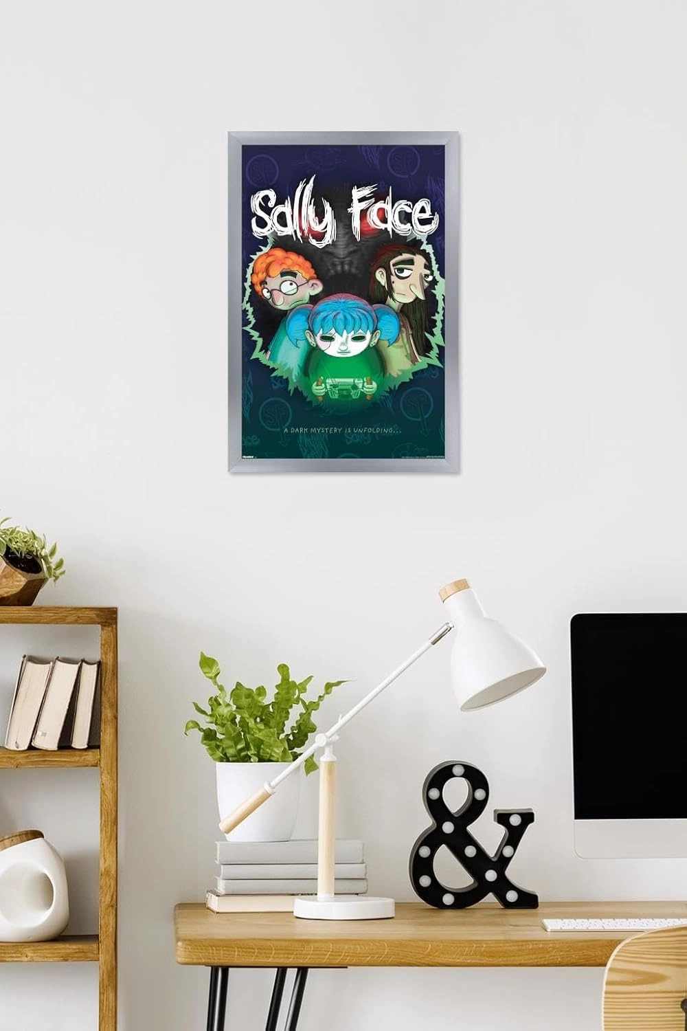 Trends International Sally Face - A Dark Mystery Is Unfolding Wall Poster, 22.4L x 14.7W, Silver Framed Version