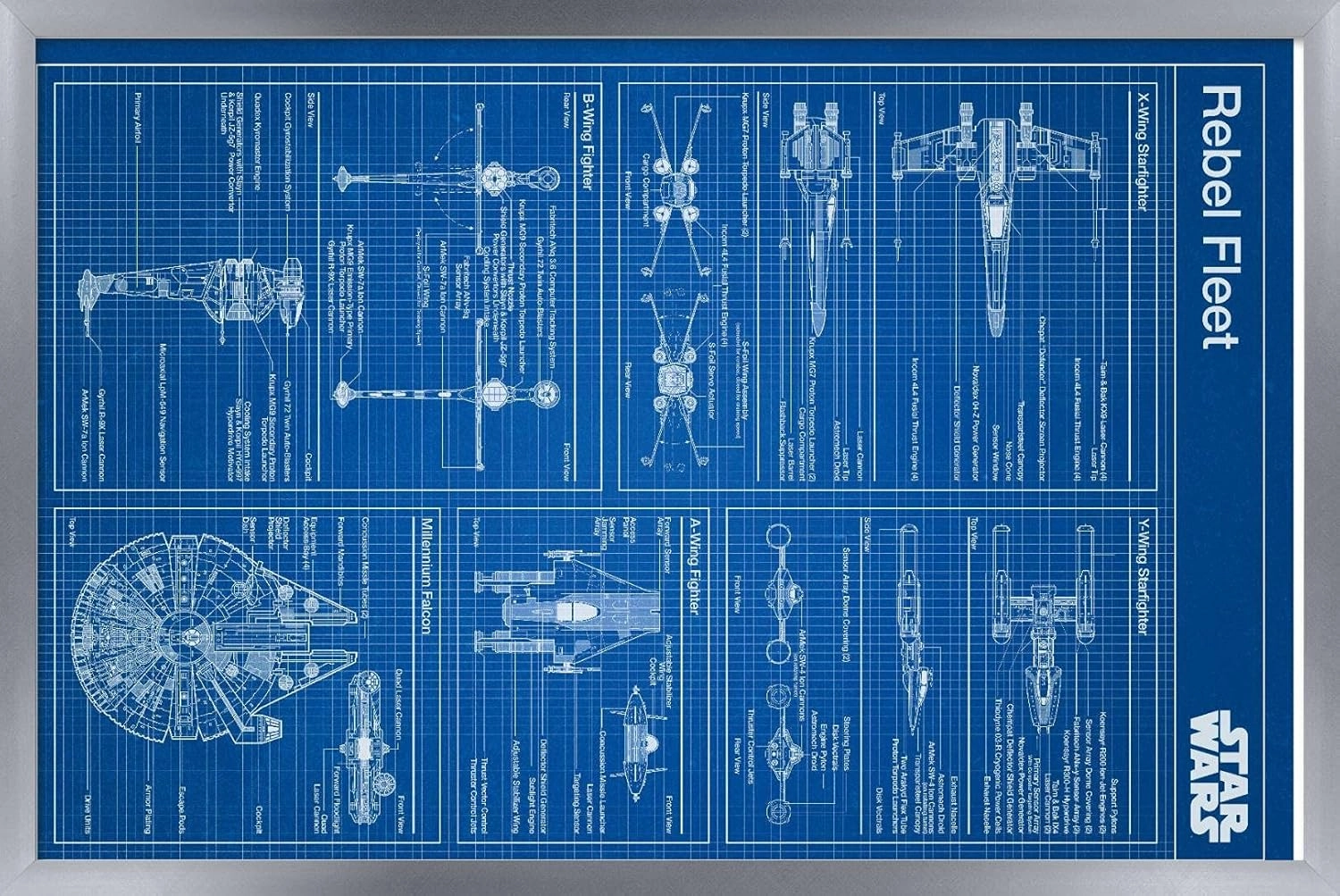 Trends International Star Wars: Saga - Rebel Blueprint Wall Poster, 22.375" x 34", Silver Framed Version