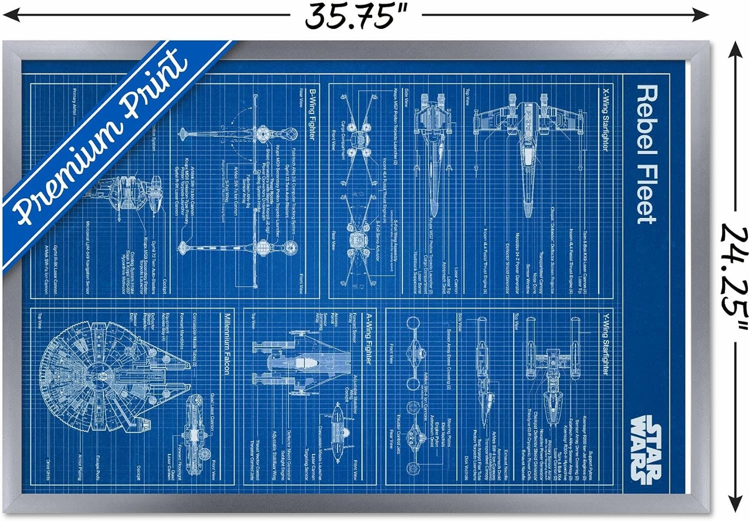 Trends International Star Wars: Saga - Rebel Blueprint Wall Poster, 22.375" x 34", Silver Framed Version