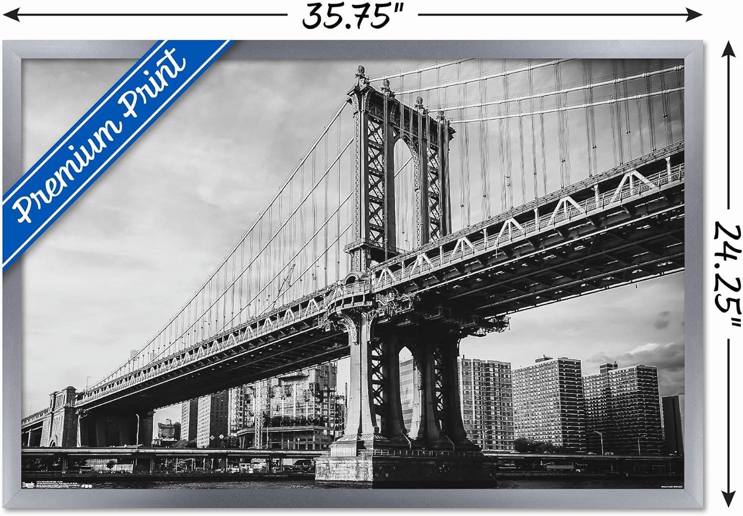 Trends International The Brooklyn Bridge - Iconic Wall Poster, 22.375" x 34", Silver Framed Version