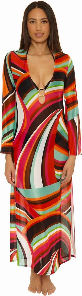Trina Turk womens Fontaine Mesh Maxi Ring Dress, V-neck, Casual, Beach Cover Ups for Women
