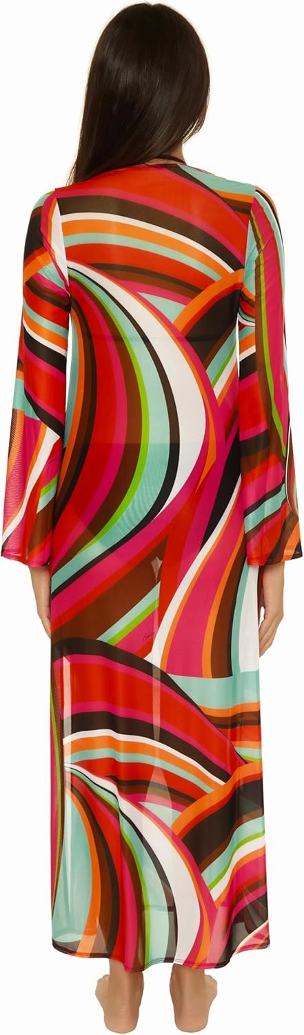 Trina Turk womens Fontaine Mesh Maxi Ring Dress, V-neck, Casual, Beach Cover Ups for Women