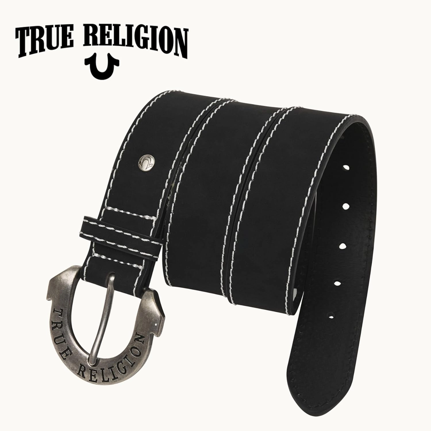 True Religion Belts for Women Womens Belts for Jeans Black Belt Engraved Horseshoe Buckle