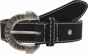 True Religion Belts for Women Womens Belts for Jeans Black Belt Engraved Horseshoe Buckle