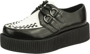 T.U.K. Black/White Leather Viva Mondo Creepers Shoes for Women and Men, Lace Up Platform Shoes | US Women 11 / Men 9