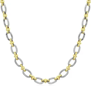 Two-Tone Cable Chain Necklace - Designer Inspired Twisted Rope Oval Link Statement Necklace, Gold Silver Plated Fashion Necklace for Women