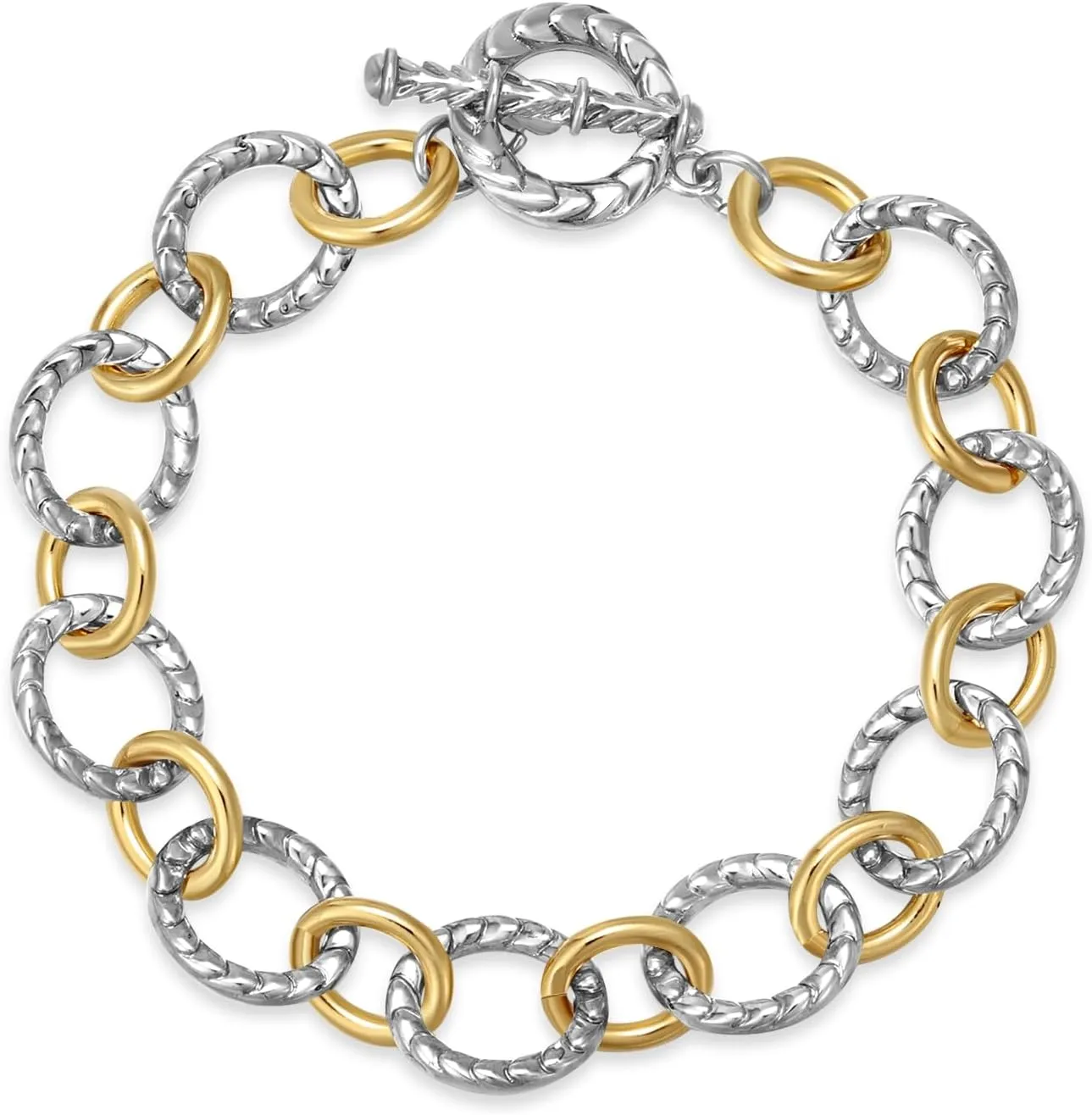 Two Tone Chain Link Bracelet Italian Designer Inspired Silver Gold Twisted Rope Statement Chunky Bracelets for Women Fashion Jewelry Gift