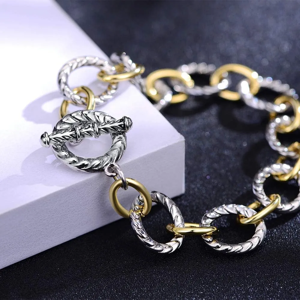 Two Tone Chain Link Bracelet Italian Designer Inspired Silver Gold Twisted Rope Statement Chunky Bracelets for Women Fashion Jewelry Gift