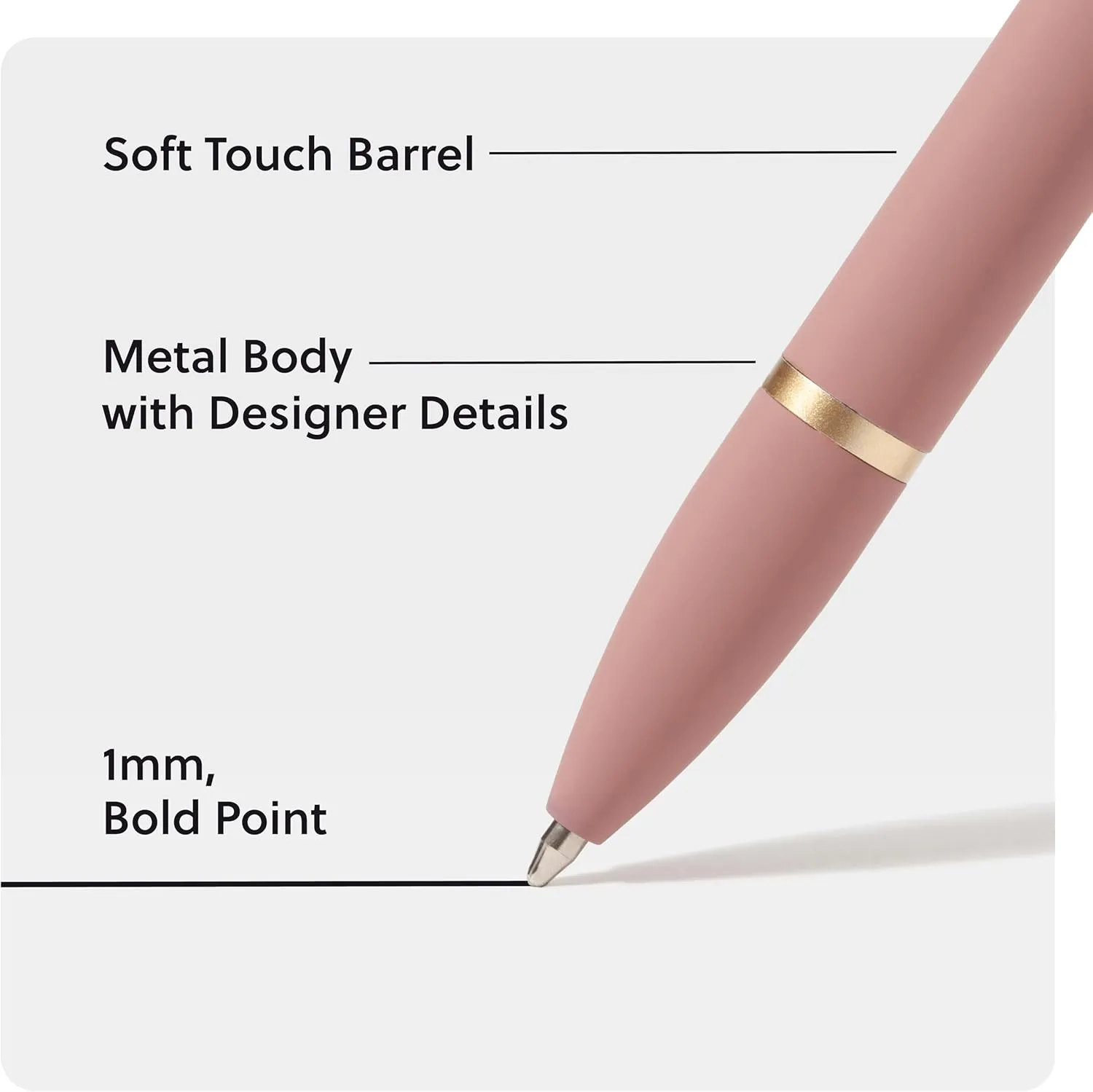 U Brands Monterey Ballpoint Pens, 6 Count, Atlantis Hue, Soft Touch, Gold Details, Bold (1.0 mm) Point, Black Ink