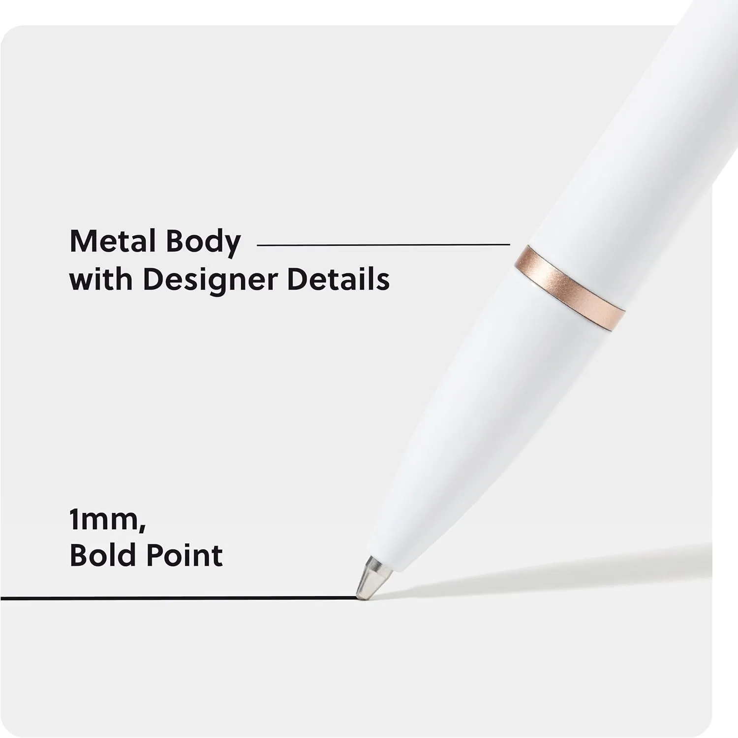 U Brands Monterey Ballpoint Pens, Set of 4, Black and White With Rose Gold Details, Bold (1.0 mm) Point, Black Ink