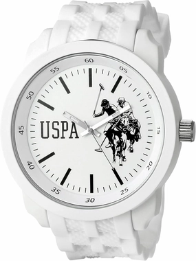 U.S. Polo Assn. Men’s White Sport Watch with Silicone Strap, 50mm Case, Analog Quartz Movement, Bold Dial, Box Included, Adjustable Fit 5.5"–8.25"