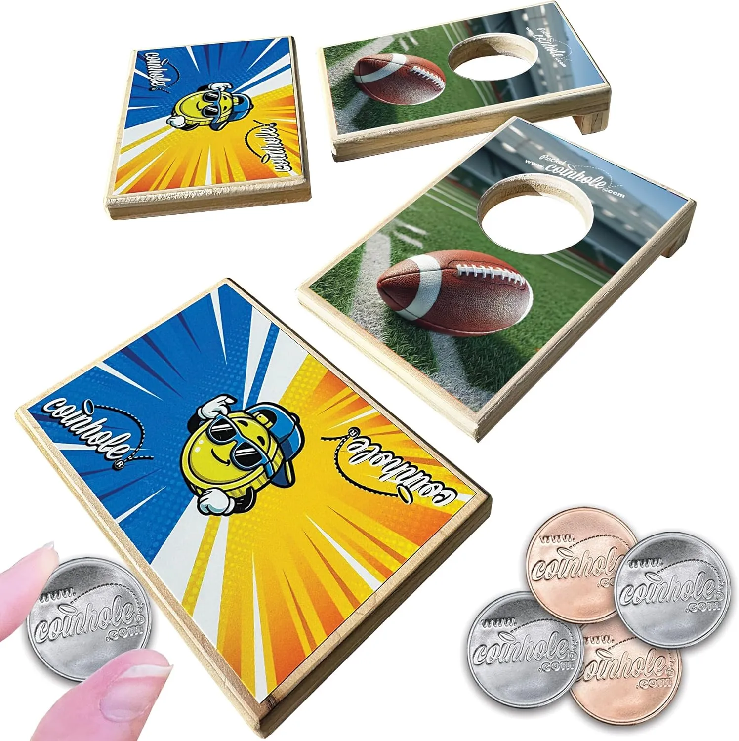 Ultimate Party Pack Football Edition | Pocket Mini Game Set Plus 12 Coin Pack with 2 Table-Saver Coasters
