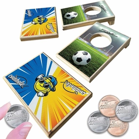Ultimate Party Pack Soccer Edition | Pocket Mini Game Set Plus 12 Coin Pack with 2 Table-Saver Coasters
