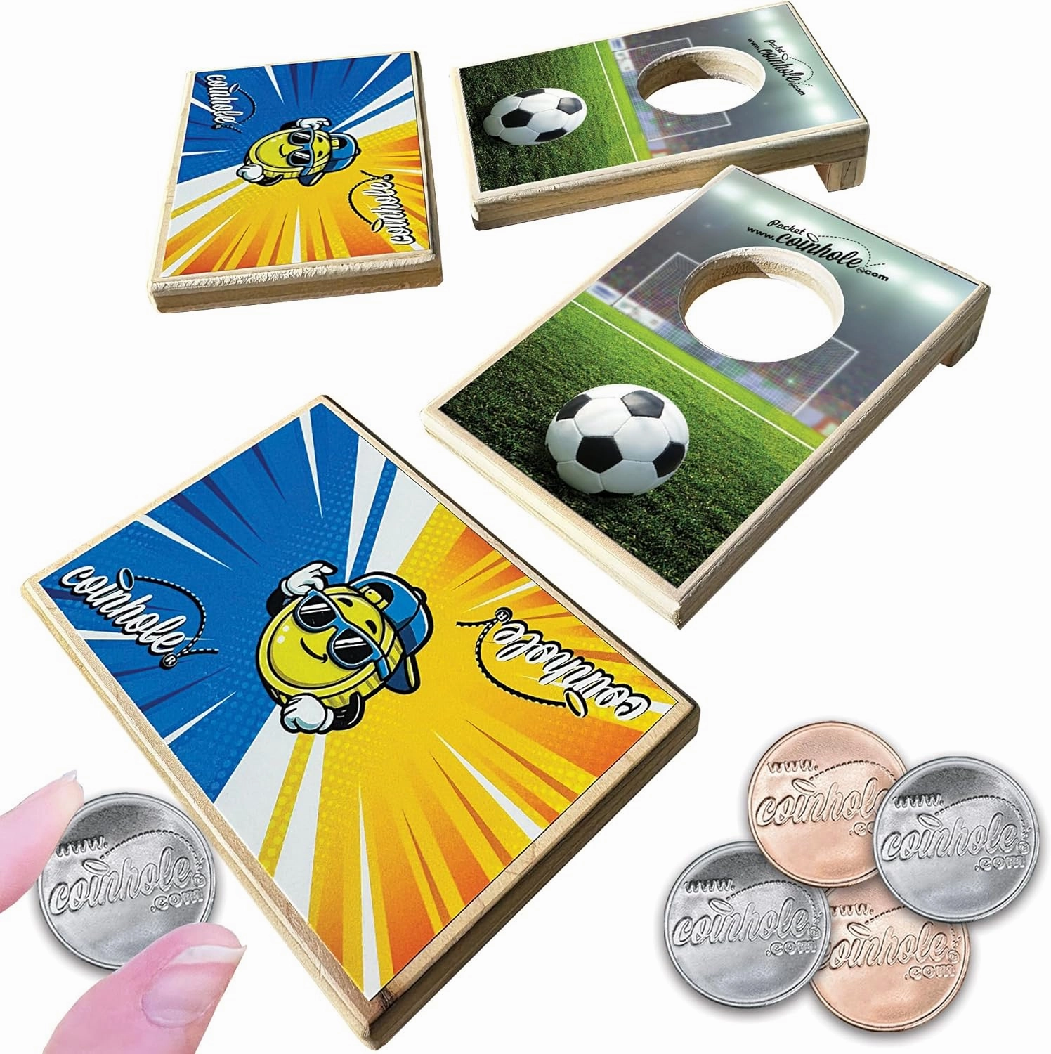 Ultimate Party Pack Soccer Edition | Pocket Mini Game Set Plus 12 Coin Pack with 2 Table-Saver Coasters