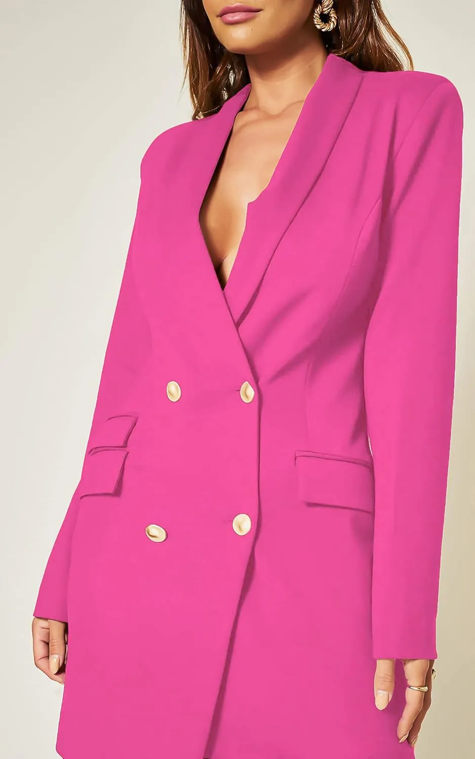 UNIQUE 21 Women Luxe Stain Breasted Asymmetric Blazer Dress - Ladies Elegant Casual Work Office Events Blazer Dresses