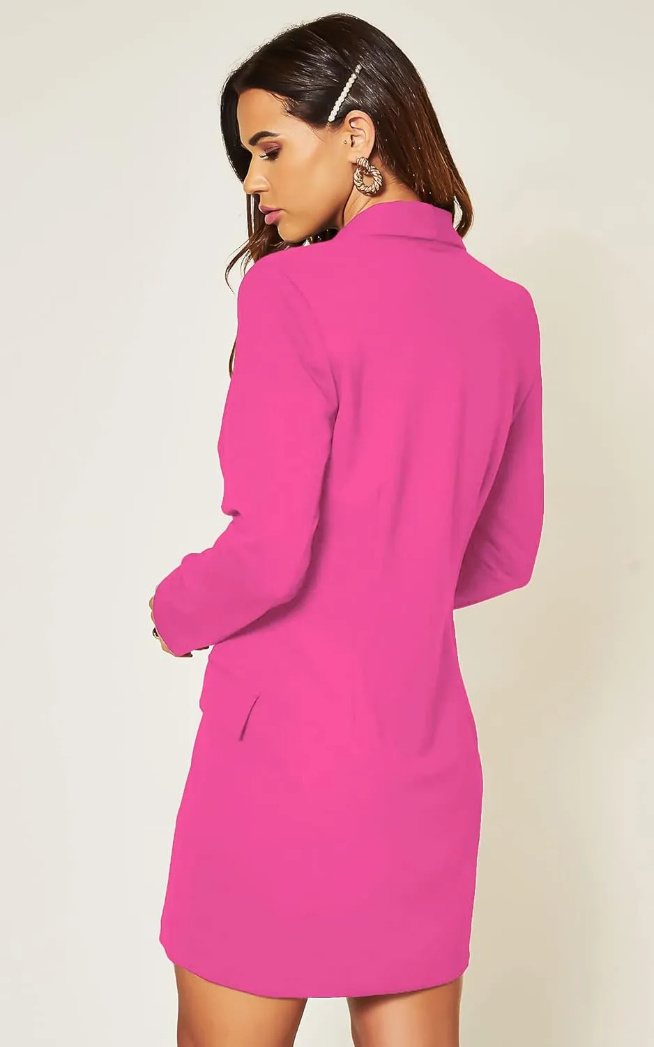 UNIQUE 21 Women Luxe Stain Breasted Asymmetric Blazer Dress - Ladies Elegant Casual Work Office Events Blazer Dresses