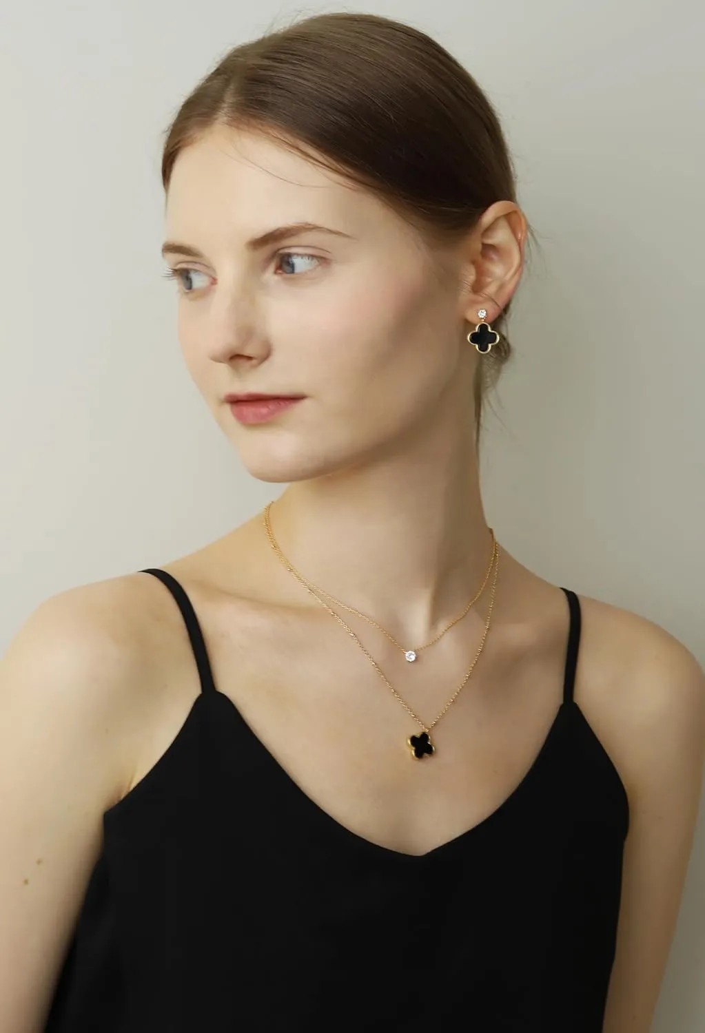 Unique Earrings for Women Trendy, 14K Gold Plated Four Leaf Clover Heart Butterfly Stud Dangle Earrings, Black Onyx White Huggie Earrings Birthday Christmas Valentine's Day Jewelry Gifts
