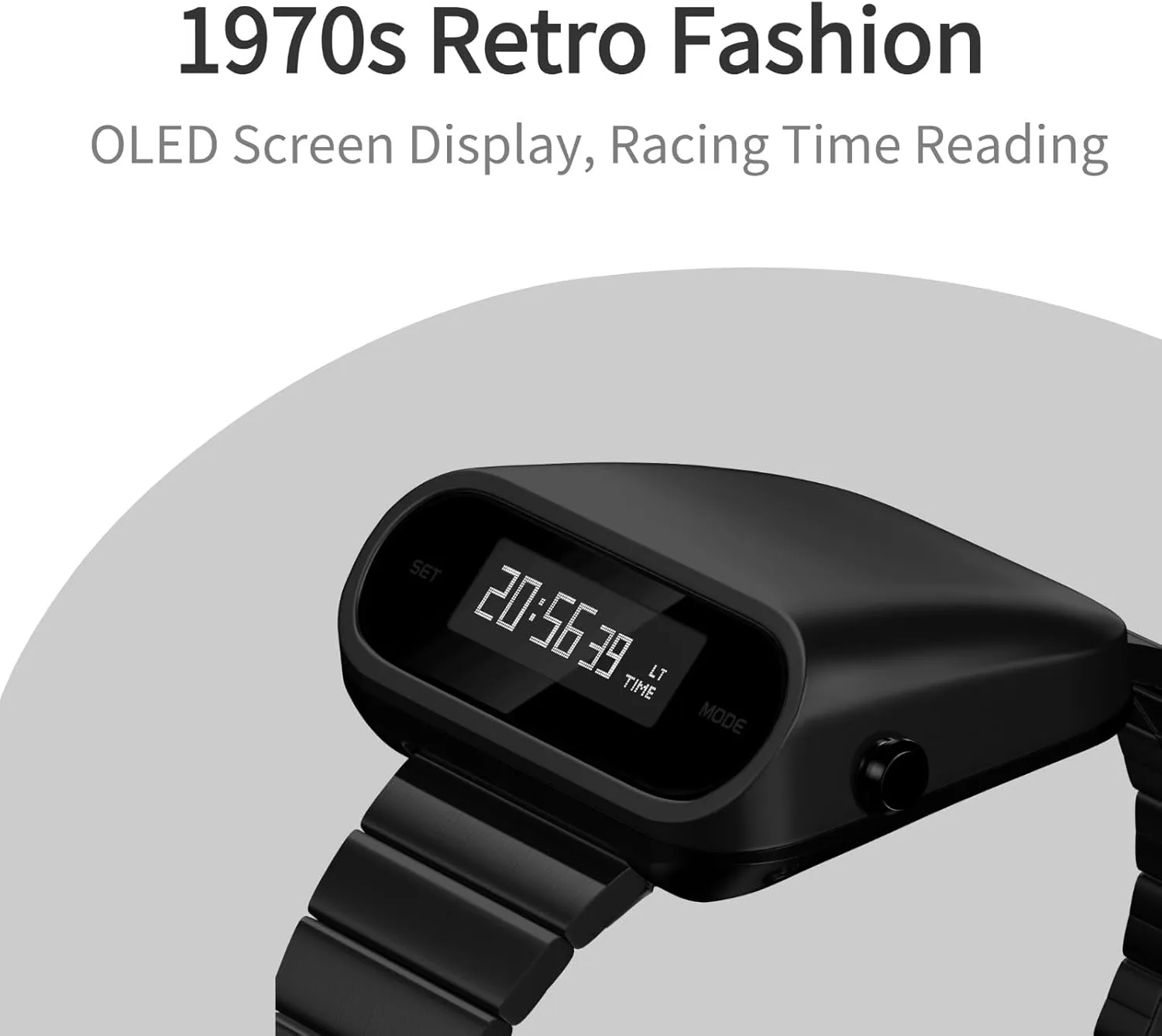 Unique Metal Watch, OLED Display Men Digital Watches, Lift-to-Wake Screen, Stainless Steel Strap