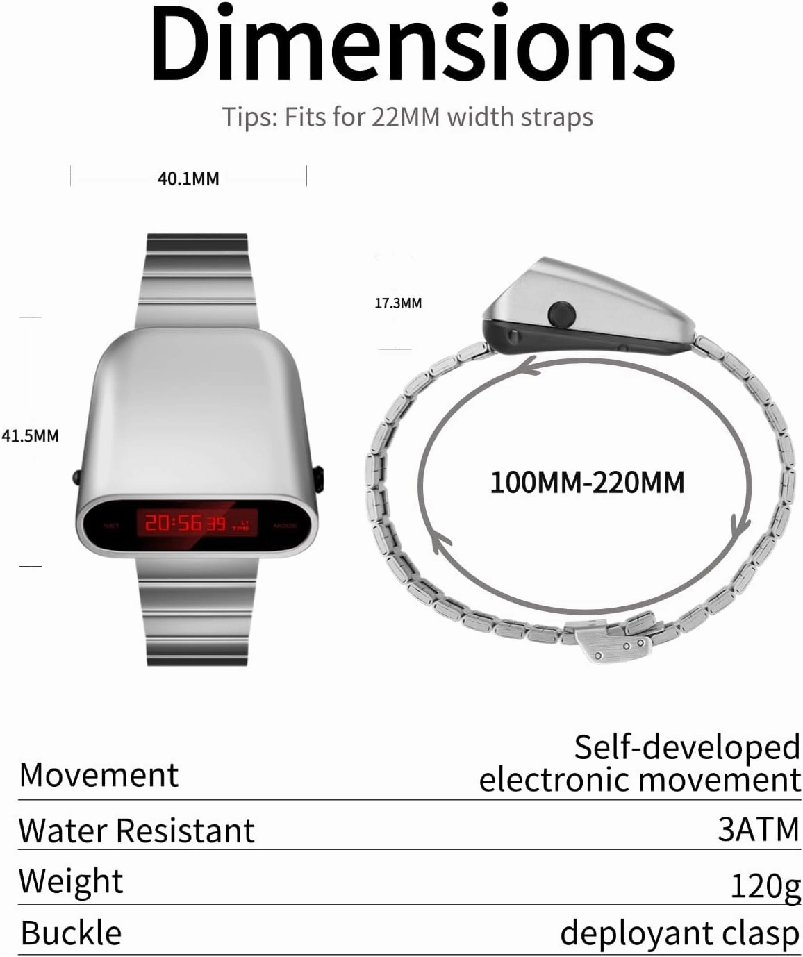 Unique Metal Watch, OLED Display Men Digital Watches, Lift-to-Wake Screen, Stainless Steel Strap