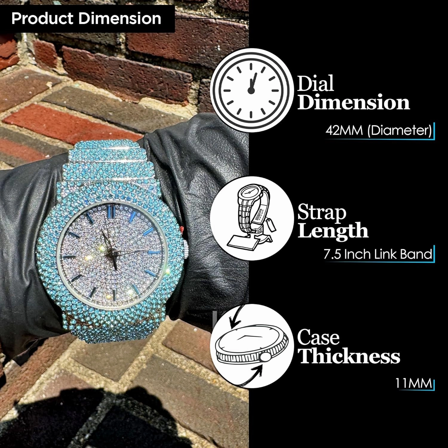 Unisex Full Iced Bling Out Luxury Fashion Lab Diamond CZ Round Quartz Movement White Gold Plated Celebrity Party Pink Watch - Gift Box