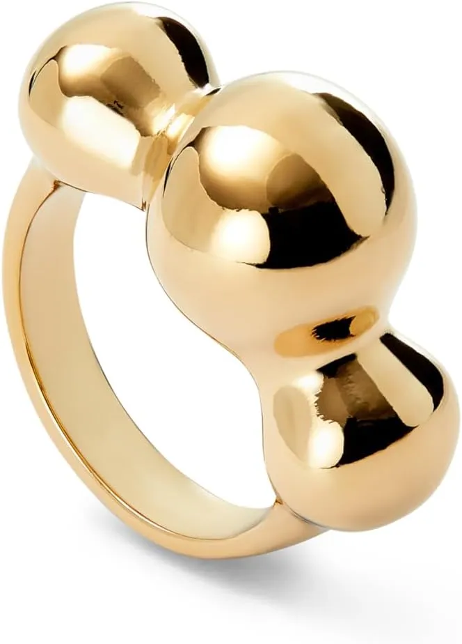 Uno de 50 Modern Triple Bubble Statement Ring, 18K Gold-Plated, Bold Spherical Design