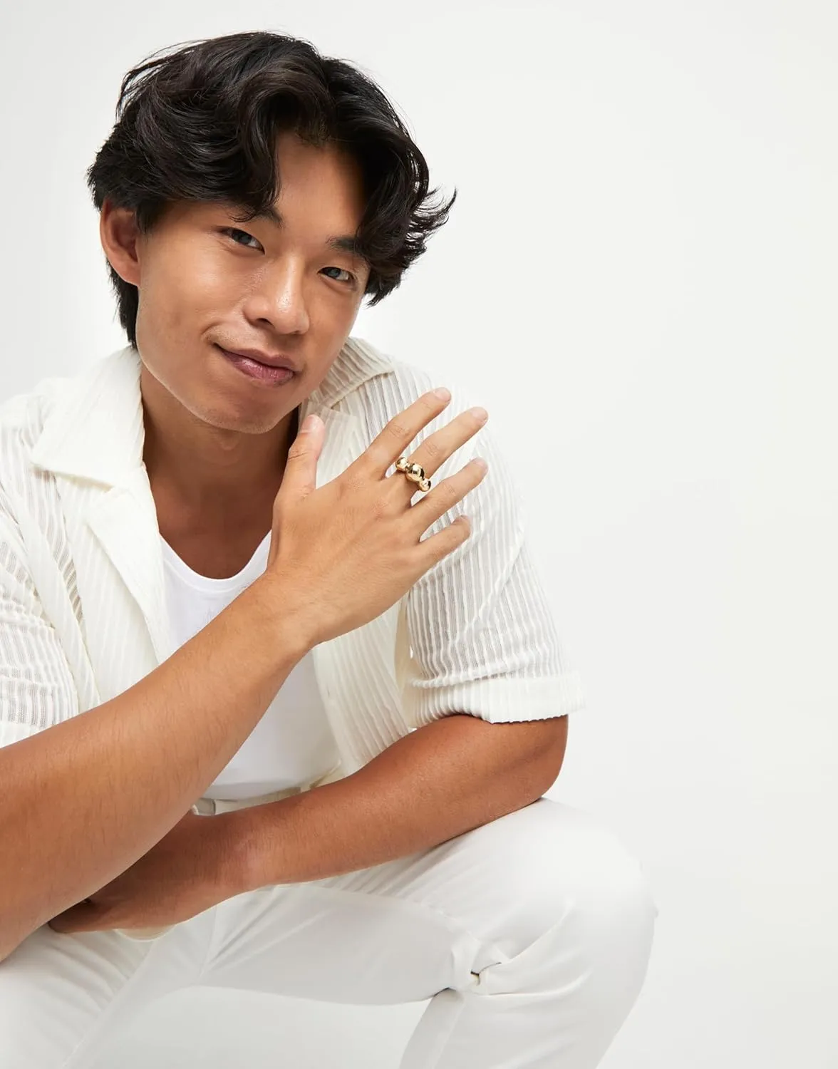Uno de 50 Modern Triple Bubble Statement Ring, 18K Gold-Plated, Bold Spherical Design