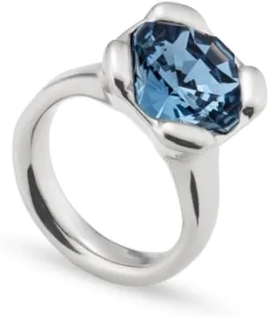 Uno de 50 ROCK n BLUE Sterling Silver-Plated Ring with Blue Faceted Crystal, Geometric Shape, Handmade in Spain