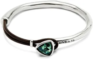UNOde50 Sterling Silver-Plated Leather Bracelet with Green Faceted Crystal, Rigid Design, SER CAMALEONICA